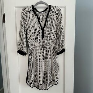 Parker black and white patterned silk dress , medium